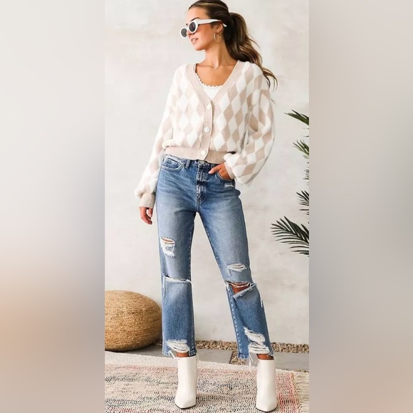 Buckle Sweaters - NWOT Buckle Willow & Root Argyle Eyelash Crop Cardigan